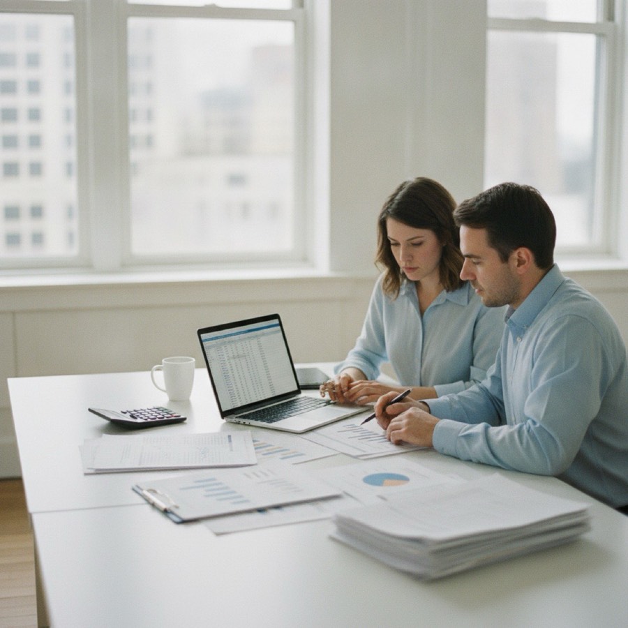 Equipo de finanzas trabajando con un asistente de inteligencia artificial