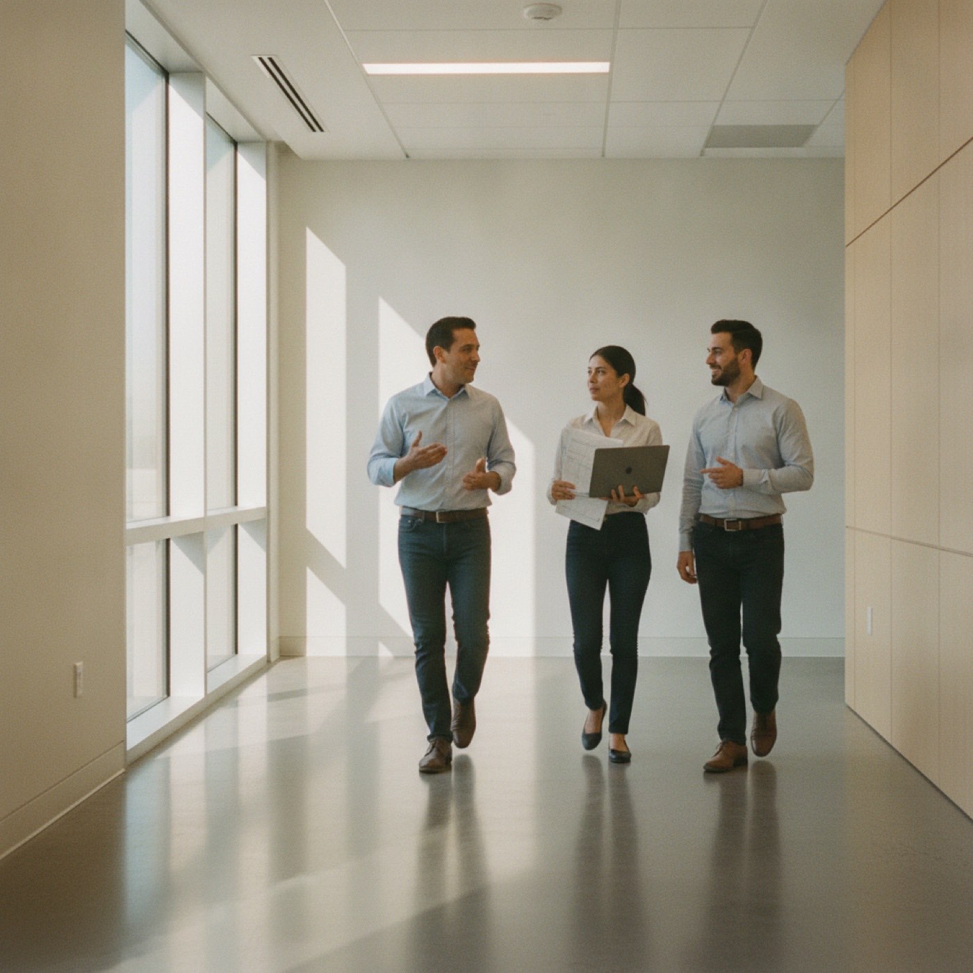 Equipo directivo revisando la implementación de inteligencia artificial en una operación real
